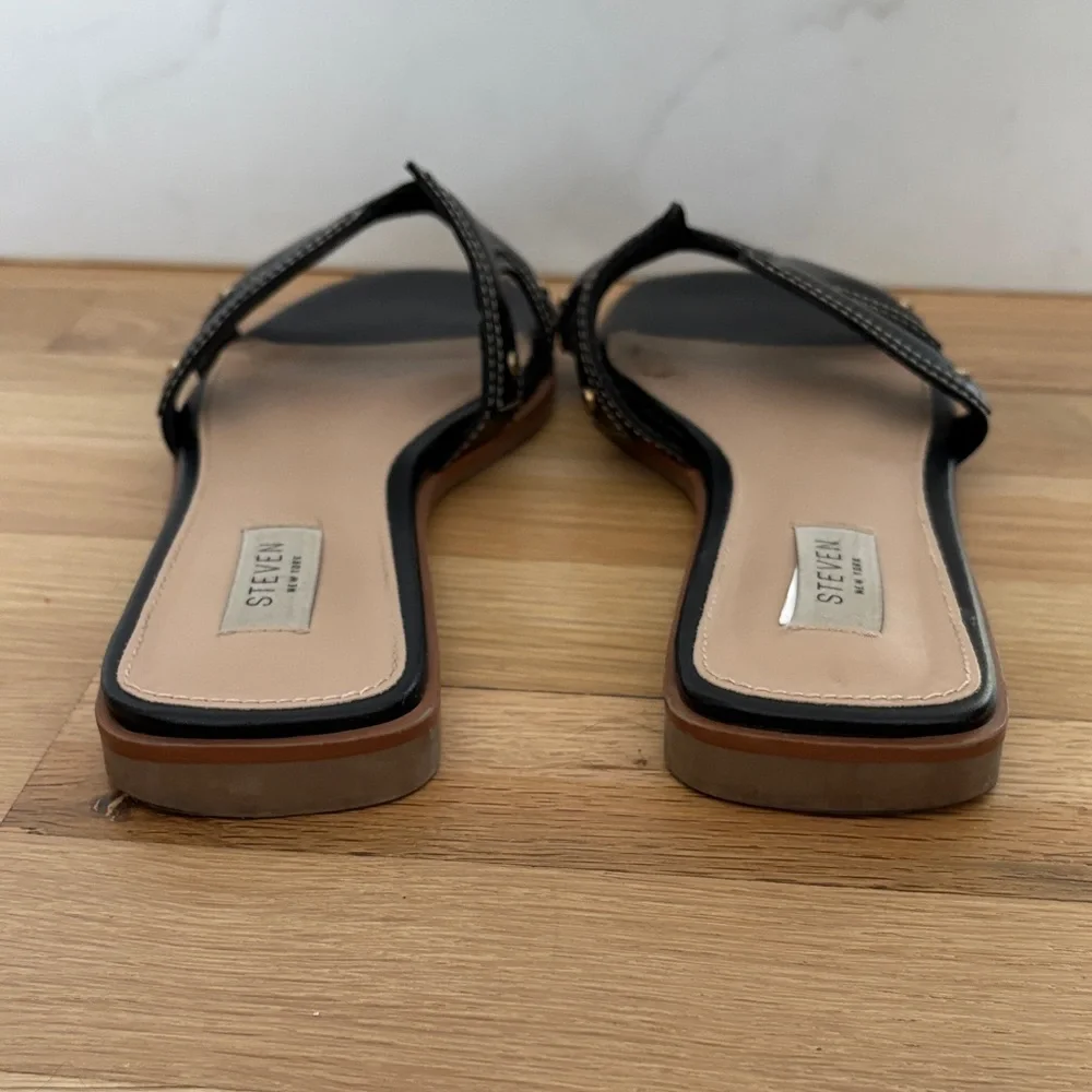 Steven by Steve Madden Black Leather Slide Sandals - Picture 3 of 5